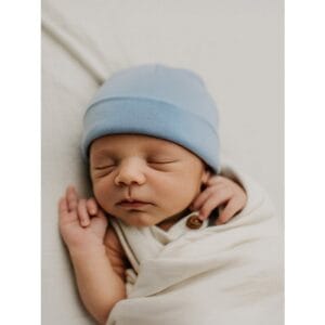 Wollen baby muts - Merinowol - Blue Fog 50